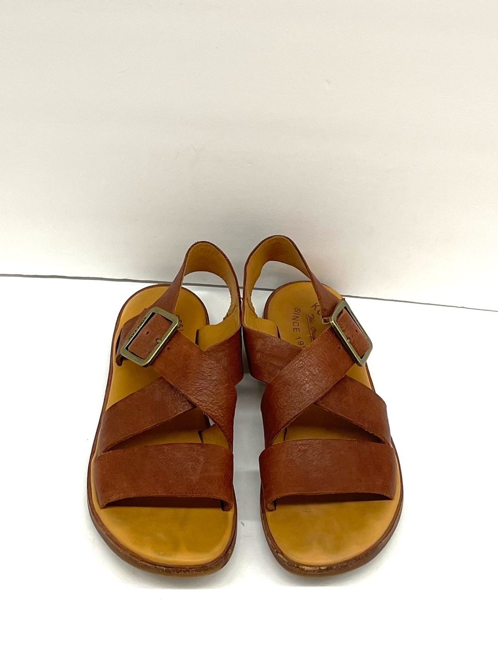 Kork-Ease Brown Leather Cross-Strap Slingback Sandals